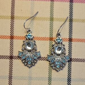 Vintage Silver and Blue Filigree Earrings
